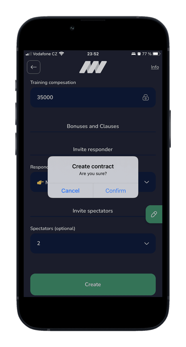 App overview - screen of the contract negotaitions