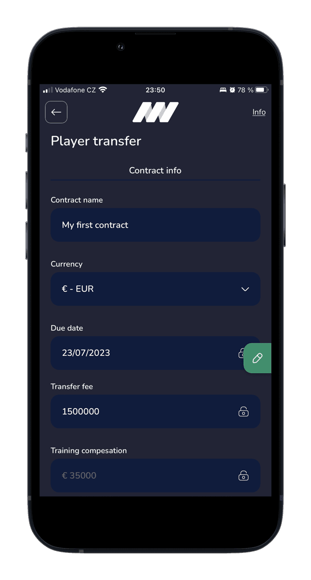 App overview - screen of the contract negotaitions